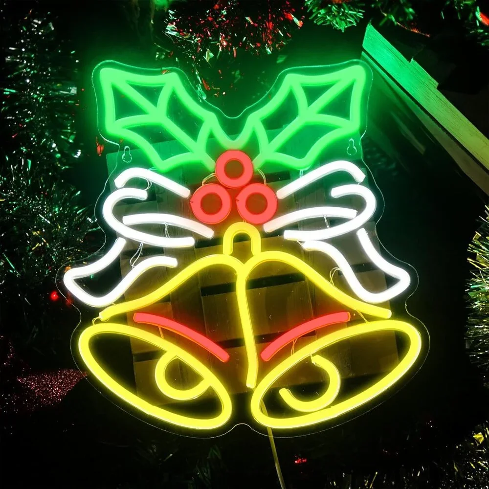 Christmas Bells Neon Sign Led Candy Dimmable Light Up Sign for Party Kids Gift